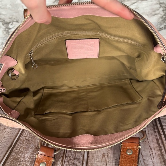 Coach Pink Leather Satchel Shoulder Purse F10887 Pebbled Brown Silver hardware - Picture 11 of 12